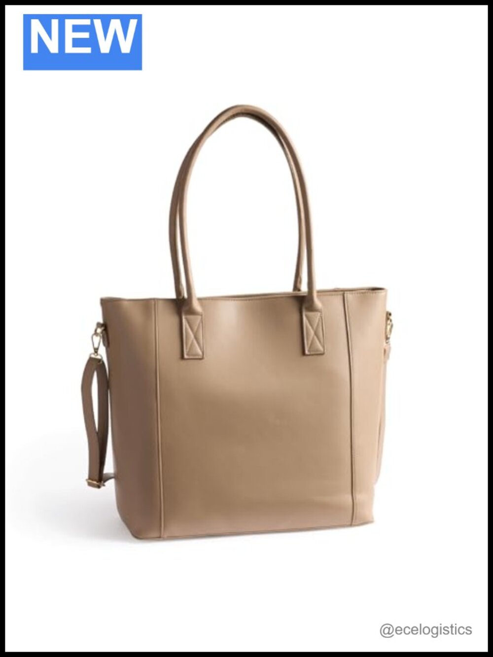 Large Faux Leather Tote Bag with Pockets and Crossbody Strap
